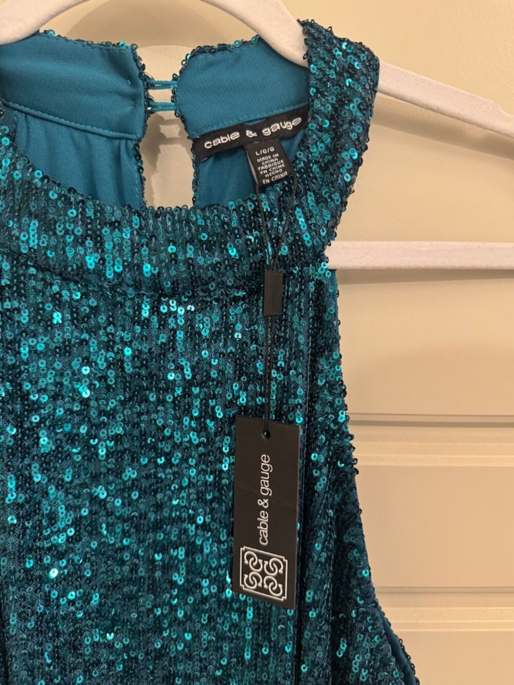 Cable & Gauge Deep Teal Blue Sequin Sleeveless Top | size: Large - Picture 2 of 3